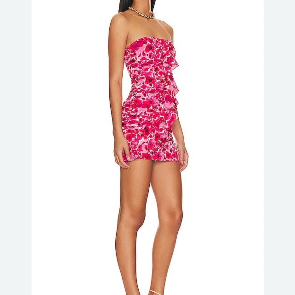 Vibrant Pink Strapless Floral Dress